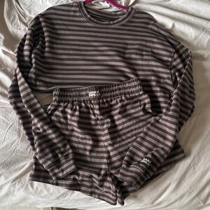 Daily Drills Mocha and Coco Stripe Shorts and Long Sleeve
